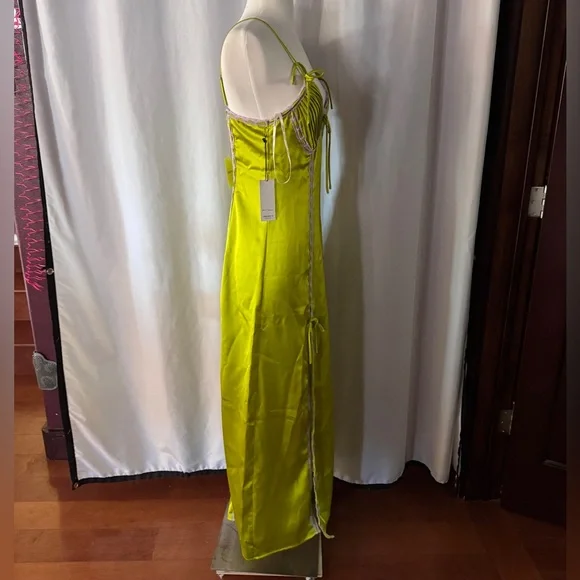 Betsey Johnson Lime Green Slip Dress with Lace Trim size XS - Picture 6 of 10